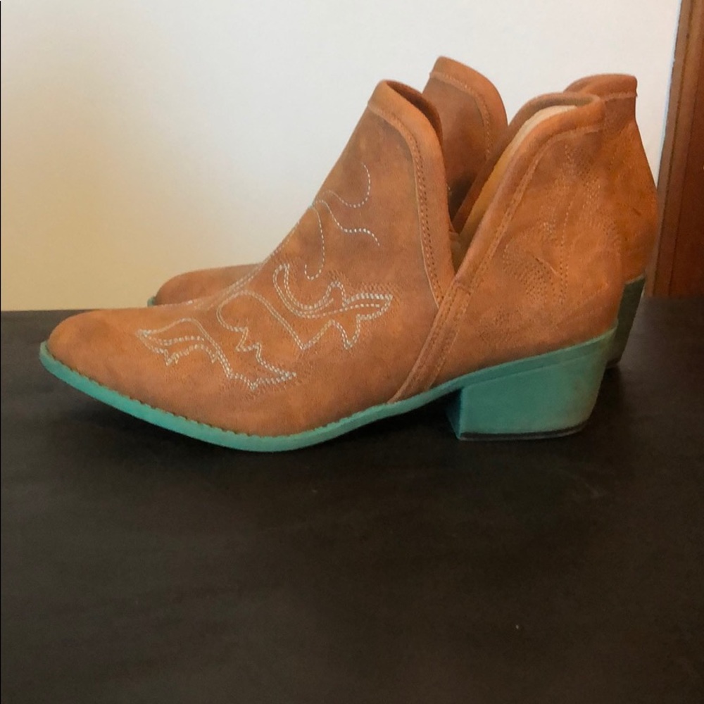 Turquoise and brown booties